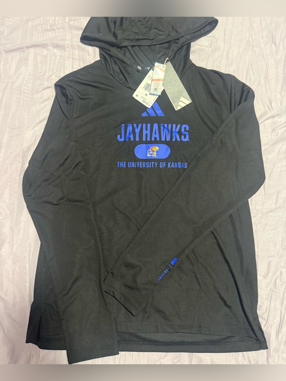 adidas Black Long-Sleeve Jayhawks Performance Tee with Blue Logo